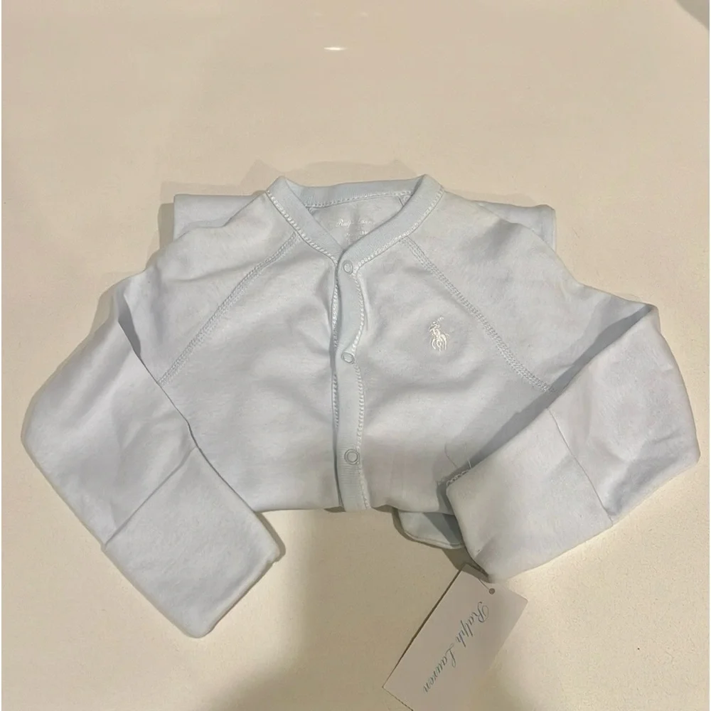 NWT BEAUTIFUL! “Ralph Lauren” Pearl Blue Footed Onesie! Size 9 Months!